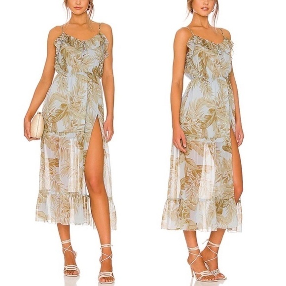 AMUSE Society Midsummer Floral Maxi Dress in Sea Wind | Size Large - Picture 1 of 16